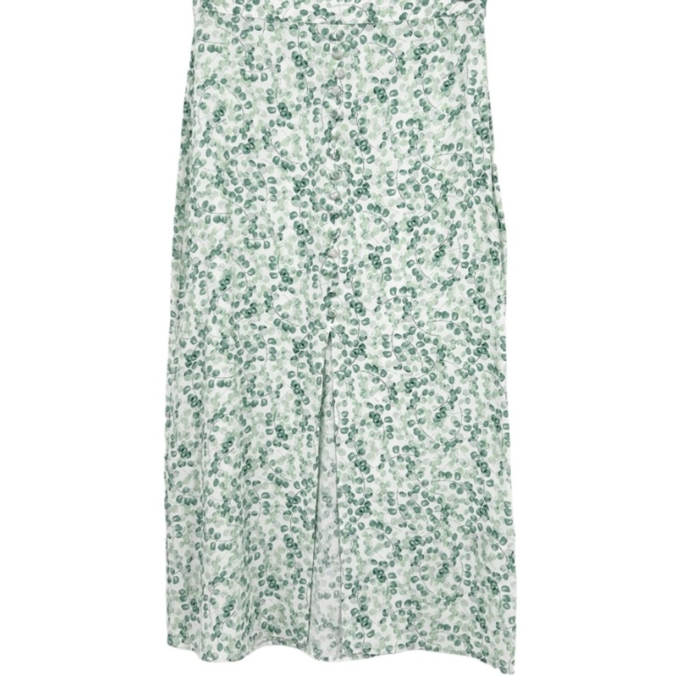 H&M Green Leaf-Print Midi Skirt